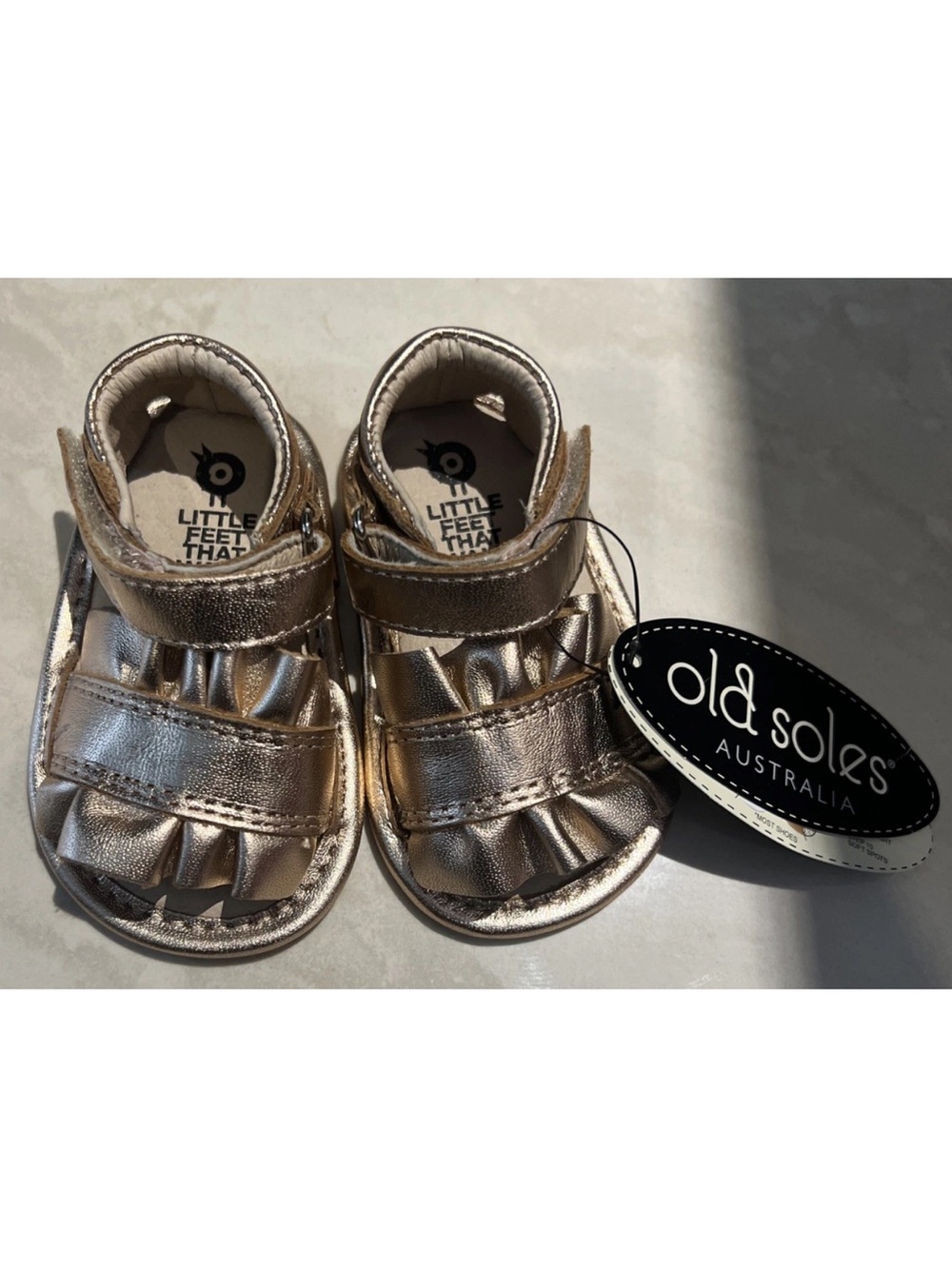 NWT Old Soles Australia Ruffle Baby Leather Copper Sandal EU Size 17/0-3 Months